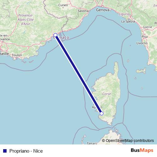 Propriano - Nice ferry Line Map