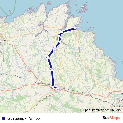 Guingamp - Paimpol rail Line Map