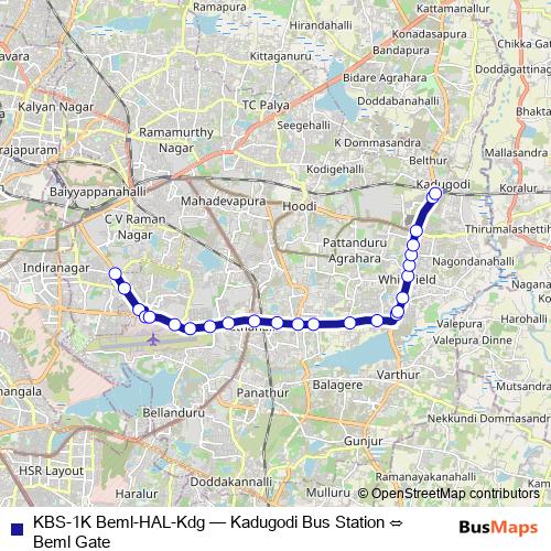 KBS-1K Beml-HAL-Kdg bus Line Map