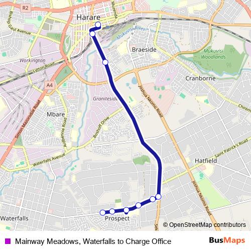 Mainway Meadows, Waterfalls to Charge Office bus Line Map