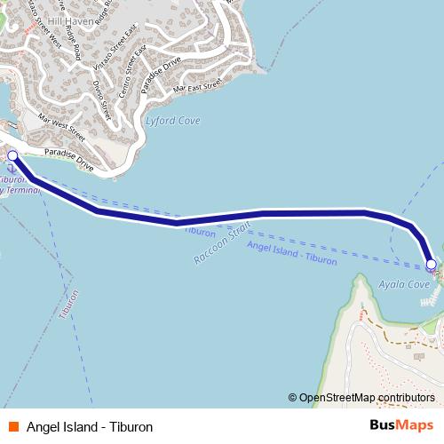 Angel Island - Tiburon ferry Line Map