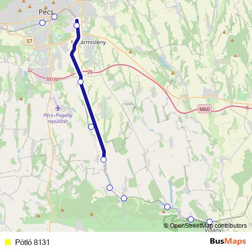 Pótló 8131 bus Line Map