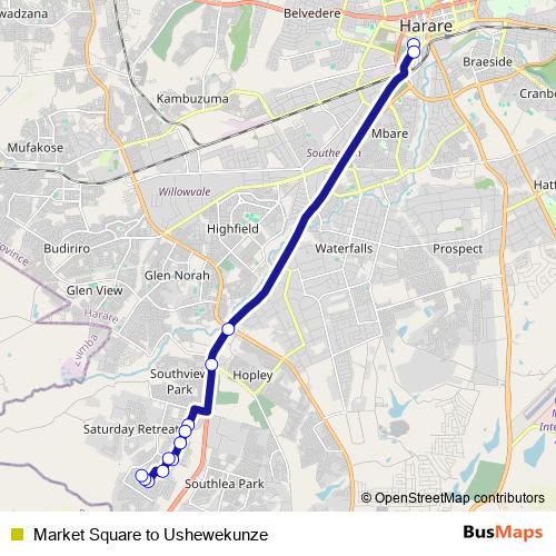 Market Square to Ushewekunze bus Line Map