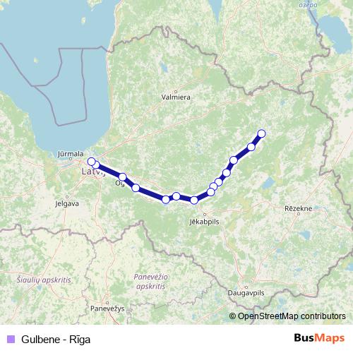 Gulbene - Rīga rail Line Map