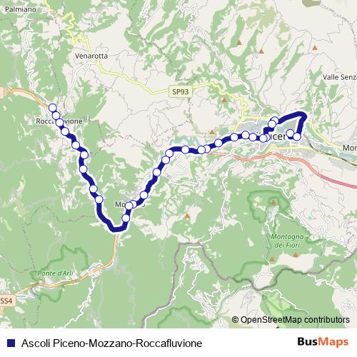 Ascoli Piceno-Mozzano-Roccafluvione bus Line Map