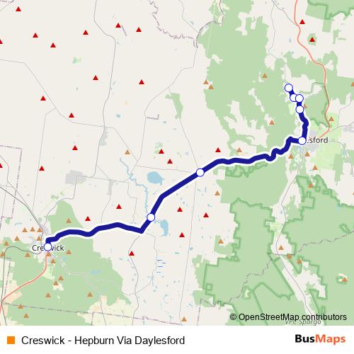 Creswick - Hepburn Via Daylesford bus Line Map