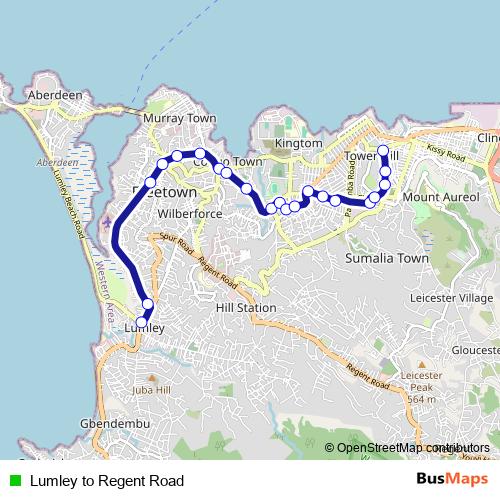 Lumley to Regent Road bus Line Map