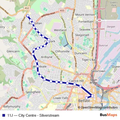 11J bus Line Map