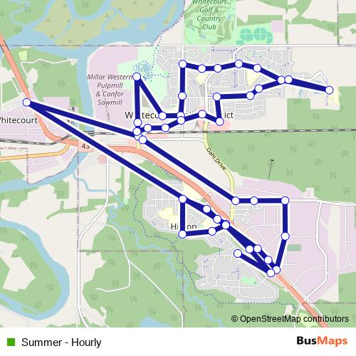 Summer - Hourly bus Line Map