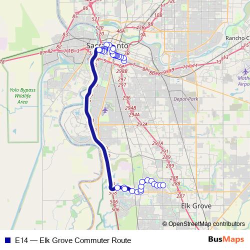 E14 bus Line Map