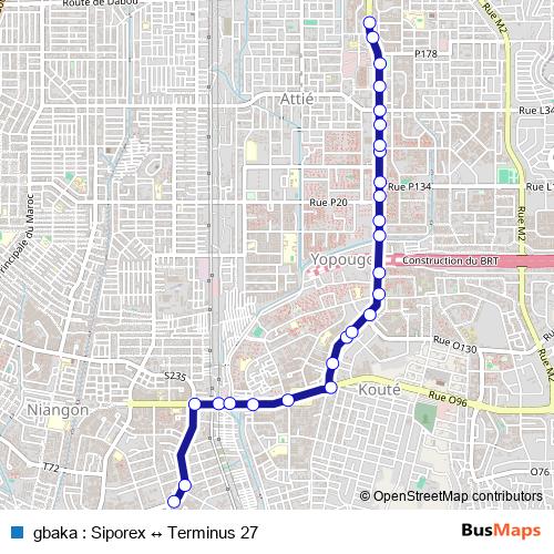 gbaka : Siporex ↔ Terminus 27 bus Line Map