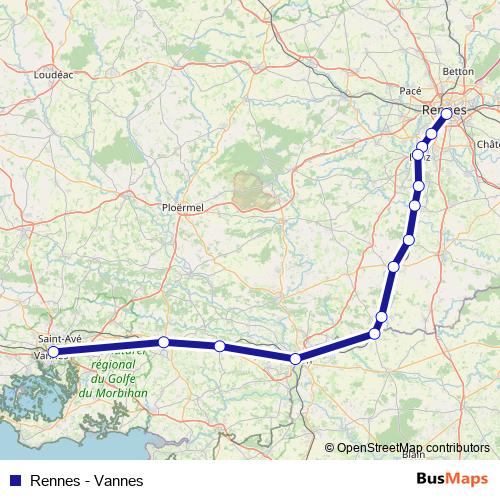 Rennes - Vannes rail Line Map