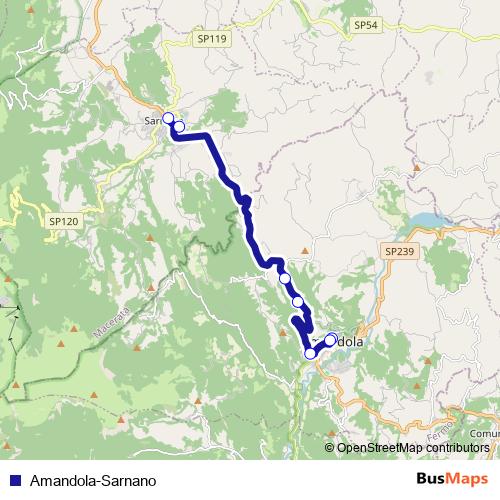 Amandola-Sarnano bus Line Map