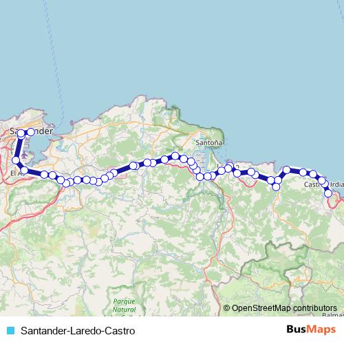 Santander-Laredo-Castro bus Line Map