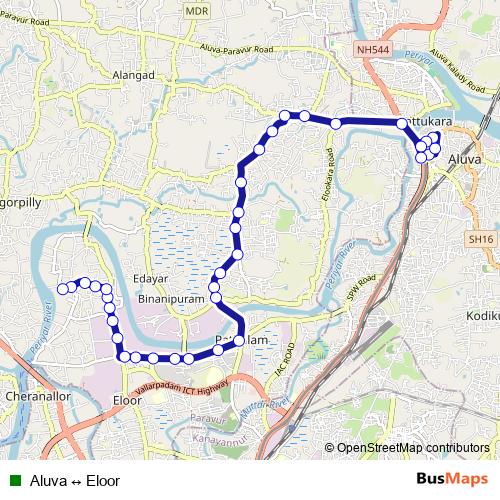 Aluva ↔ Eloor bus Line Map