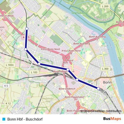 Bonn Hbf - Buschdorf tram Line Map