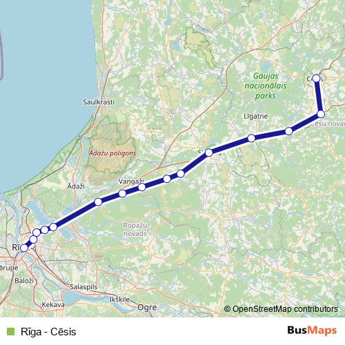 Rīga - Cēsis rail Line Map