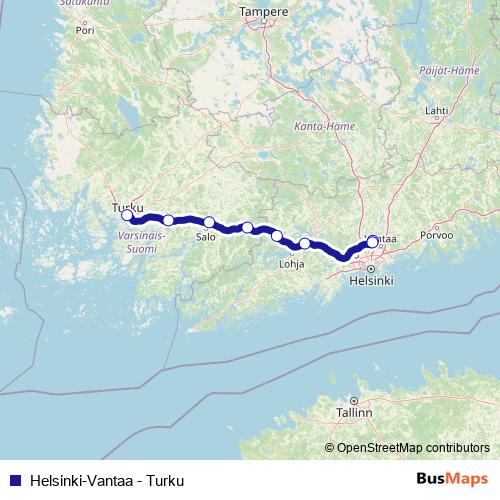 Helsinki-Vantaa - Turku bus Line Map