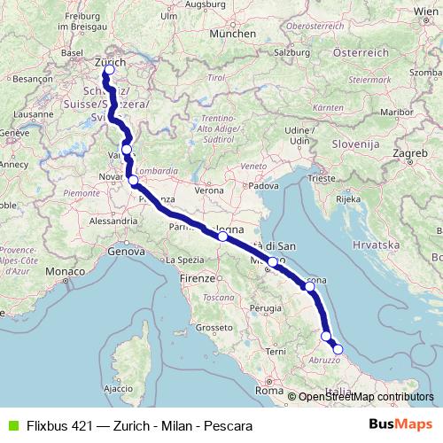 Flixbus 421 bus Line Map
