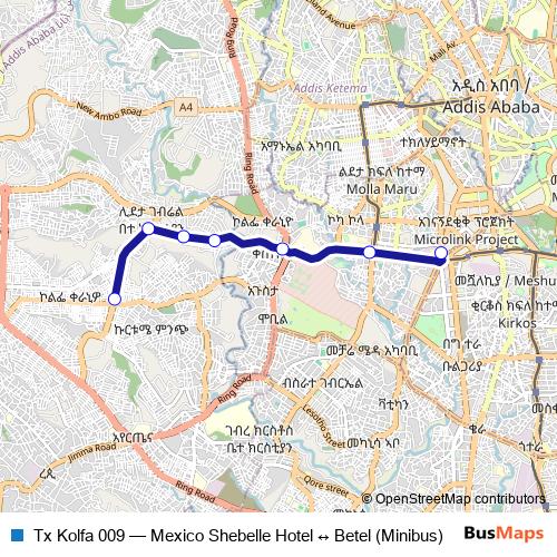 Tx Kolfa 009 bus Line Map