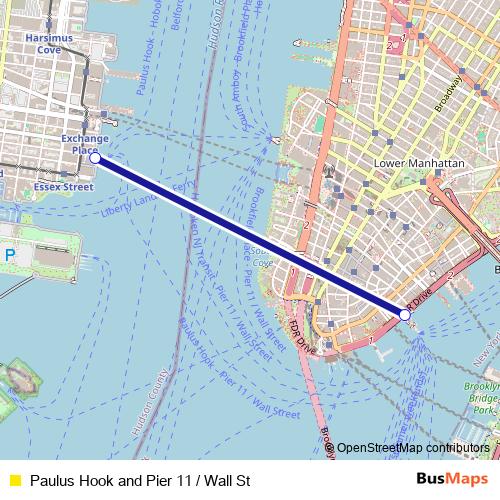 Paulus Hook and Pier 11 / Wall St ferry Line Map