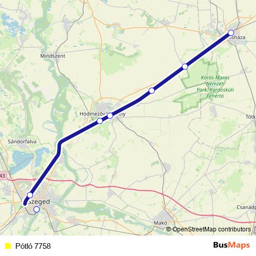 Pótló 7758 bus Line Map