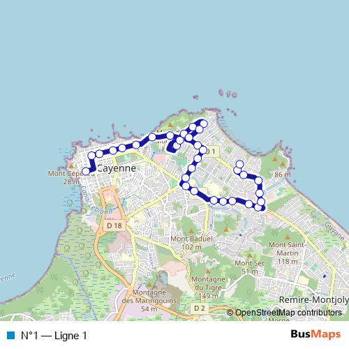 N°1 bus Line Map