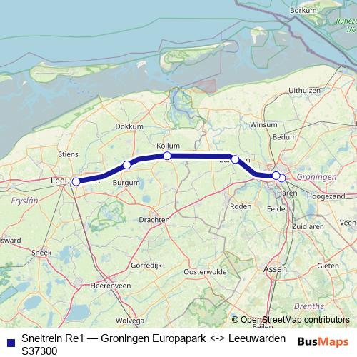 Sneltrein Re1 rail Line Map