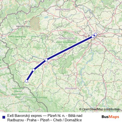 Ex6 Bavorský expres rail Line Map