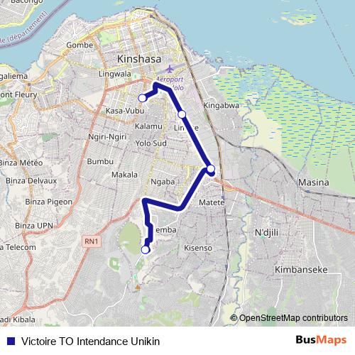 Victoire TO Intendance Unikin bus Line Map