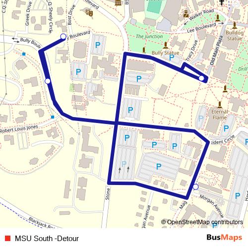 MSU South -Detour bus Line Map