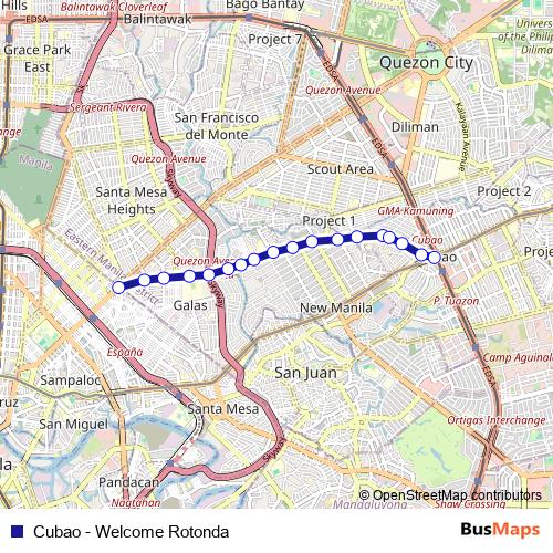 Cubao - Welcome Rotonda bus Line Map