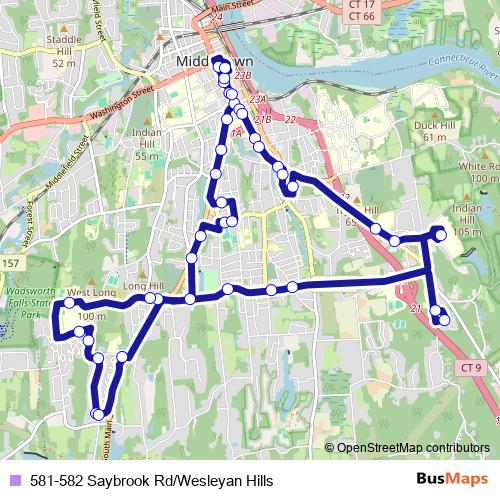 581-582 Saybrook Rd/Wesleyan Hills bus Line Map