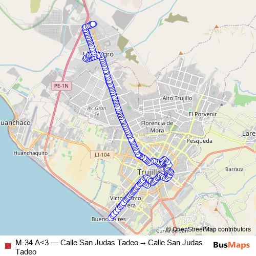M-34 A<3 bus Line Map