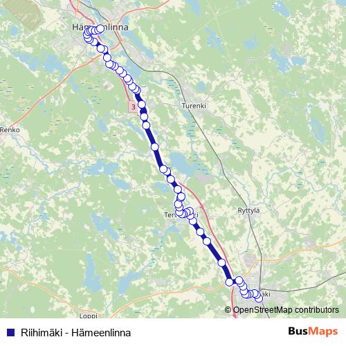 Riihimäki - Hämeenlinna bus Line Map