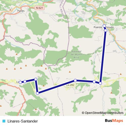 Linares-Santander bus Line Map
