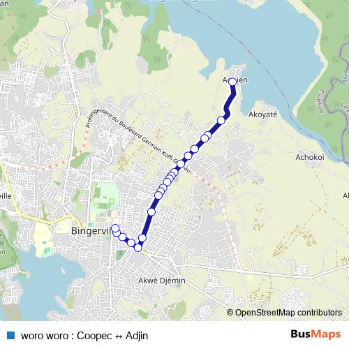 woro woro : Coopec ↔ Adjin bus Line Map