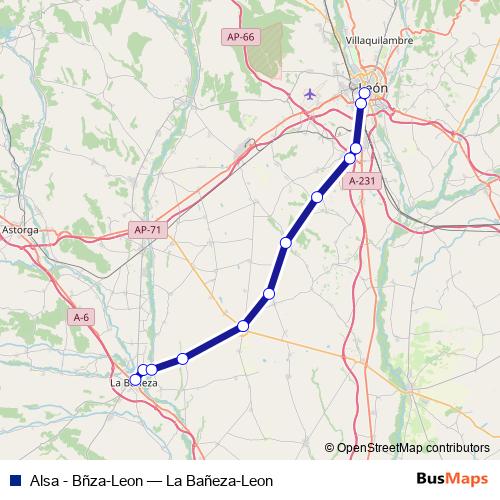 Alsa - Bñza-Leon bus Line Map