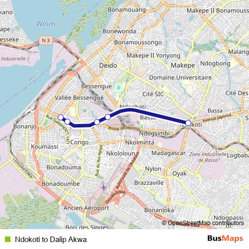 Ndokoti to Dalip Akwa bus Line Map