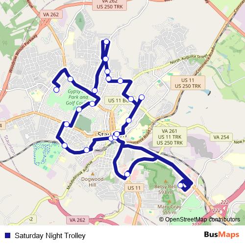 Saturday Night Trolley bus Line Map