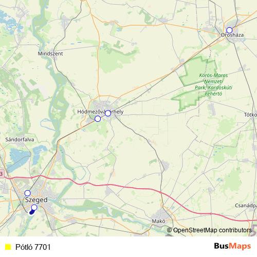 Pótló 7701 bus Line Map