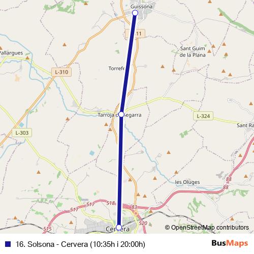 16. Solsona - Cervera (10:35h i 20:00h) bus Line Map