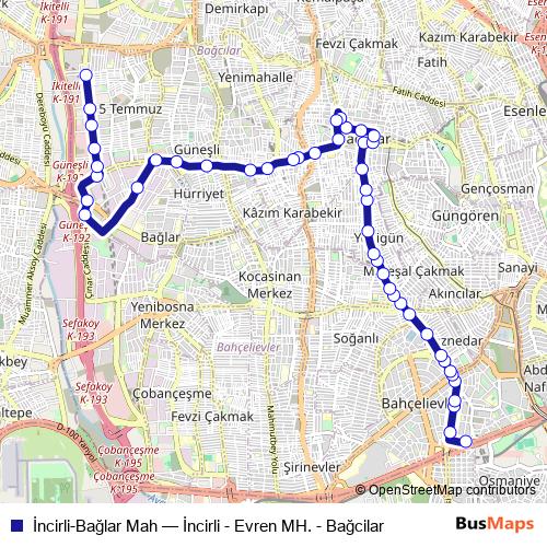 İncirli-Bağlar Mah bus Line Map