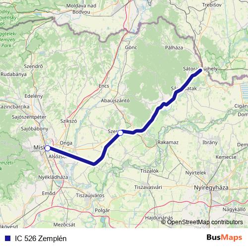 IC 526 Zemplén rail Line Map