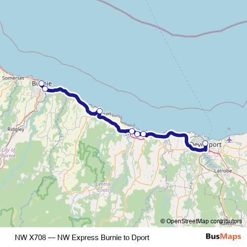 NW X708 bus Line Map