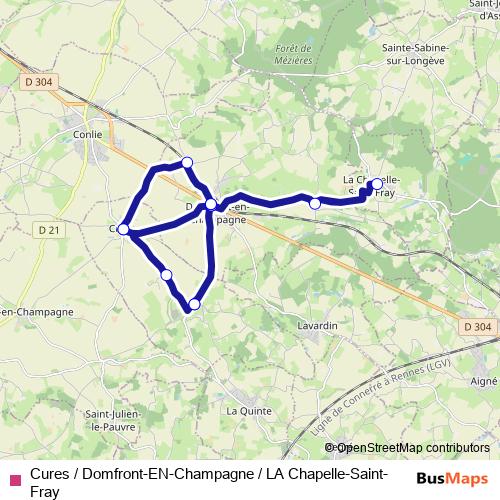 Cures / Domfront-EN-Champagne / LA Chapelle-Saint-Fray bus Line Map