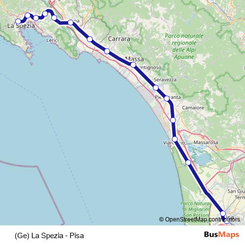 (Ge) La Spezia - Pisa rail Line Map