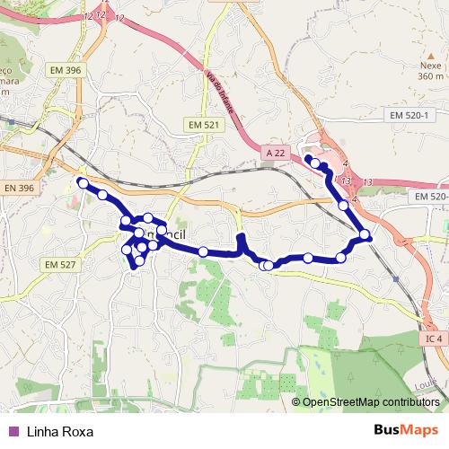 Linha Roxa bus Line Map