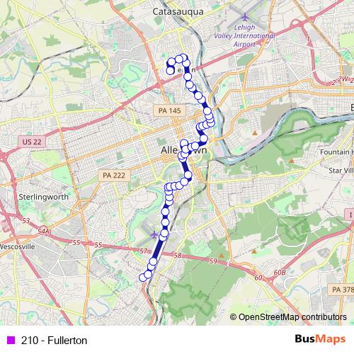 210 - Fullerton bus Line Map