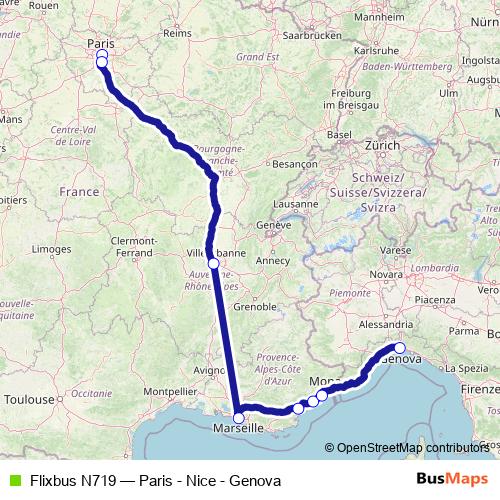 Flixbus N719 bus Line Map